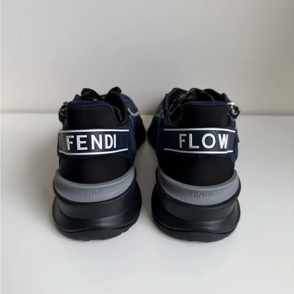 Fendi Blue & Black Runner Sneakers with Zipper Detail